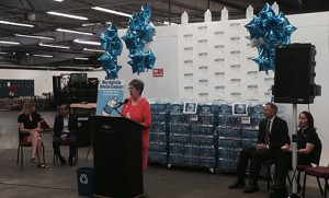United Food Bank President and CEO Ginny Hildebrand announces the goal for the 9th Annual Hydration Campaign at a press conference on June 1.