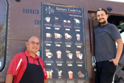 Barraza Trade Co. is a family affair. Andres Barraza (right) and his dad, Mike (left), work side-by-side to serve up specialty coffee and non-caffeinated drinks during The Great Perk. 